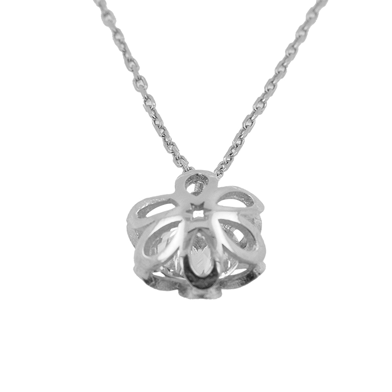 Silver Chain with Flower Pendant and Zirconium