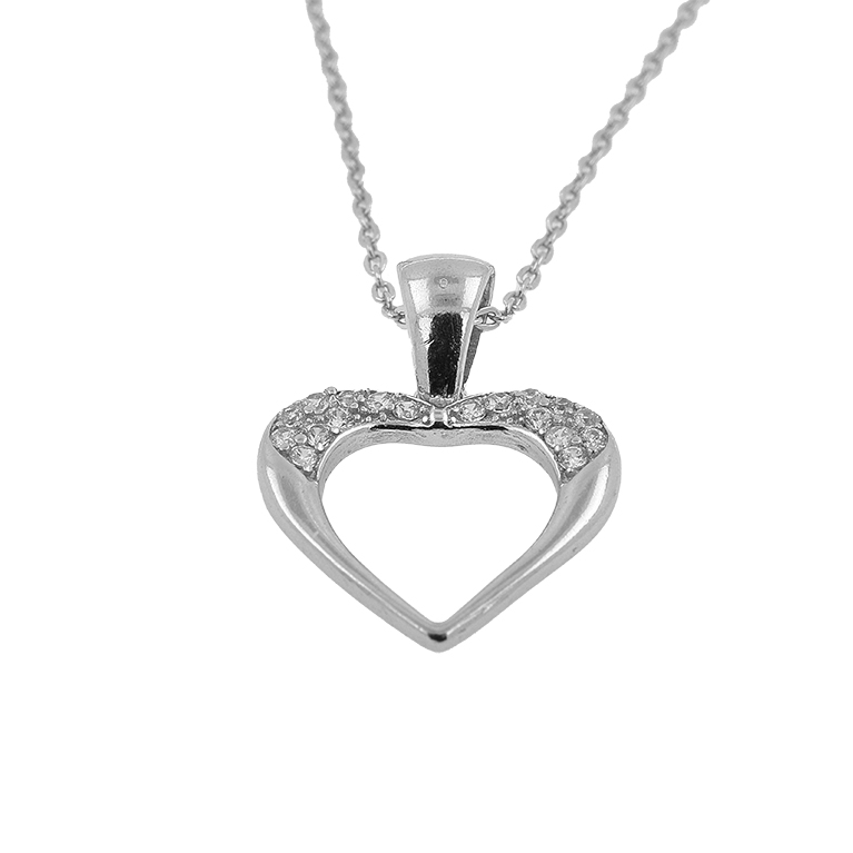 Silver Chain with Heart Pendant and Zirconium