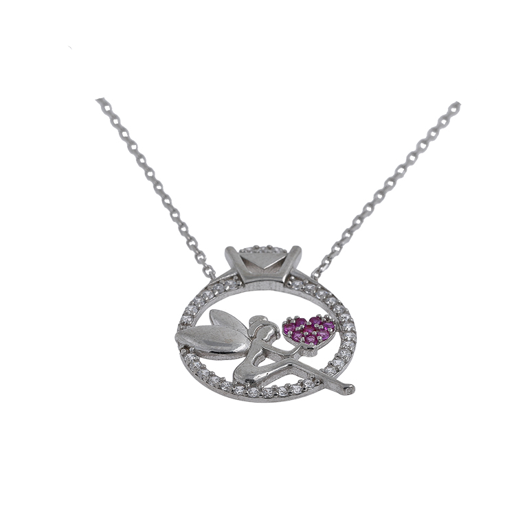 Silver Chain with Ring Pendant and Zirconium