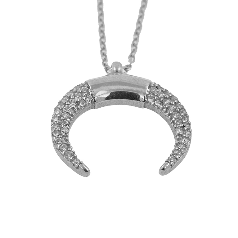 Silver Chain with Pendant Moon and Zirconium