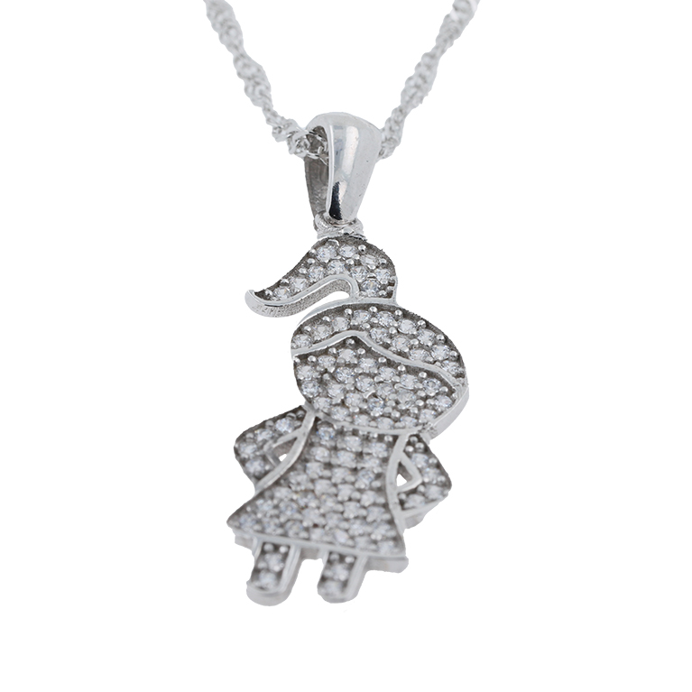 Silver Chain with Pendant Girl and Zirconium