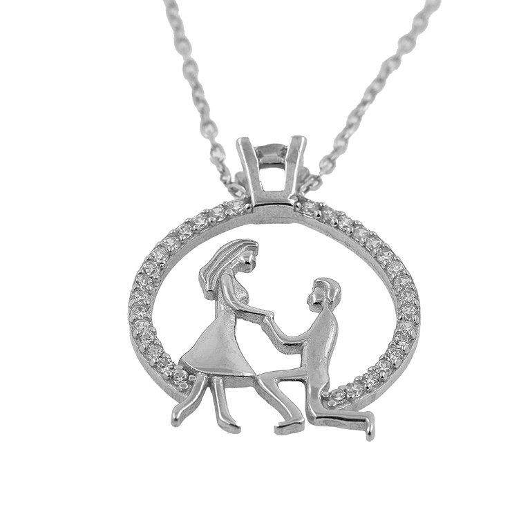 Silver Chain with Pendant Ring and Zirconium