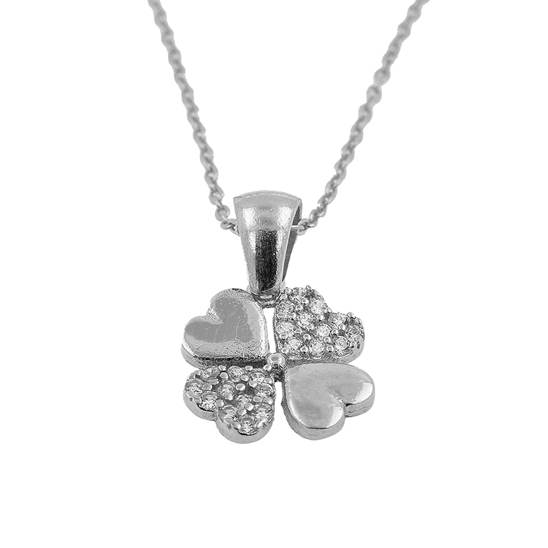 Silver Chain with Flower Pendant and Zirconium