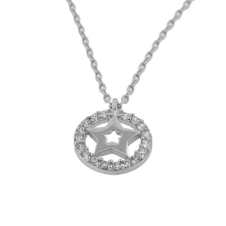 Silver Chain with Circle Pendant and Zirconium