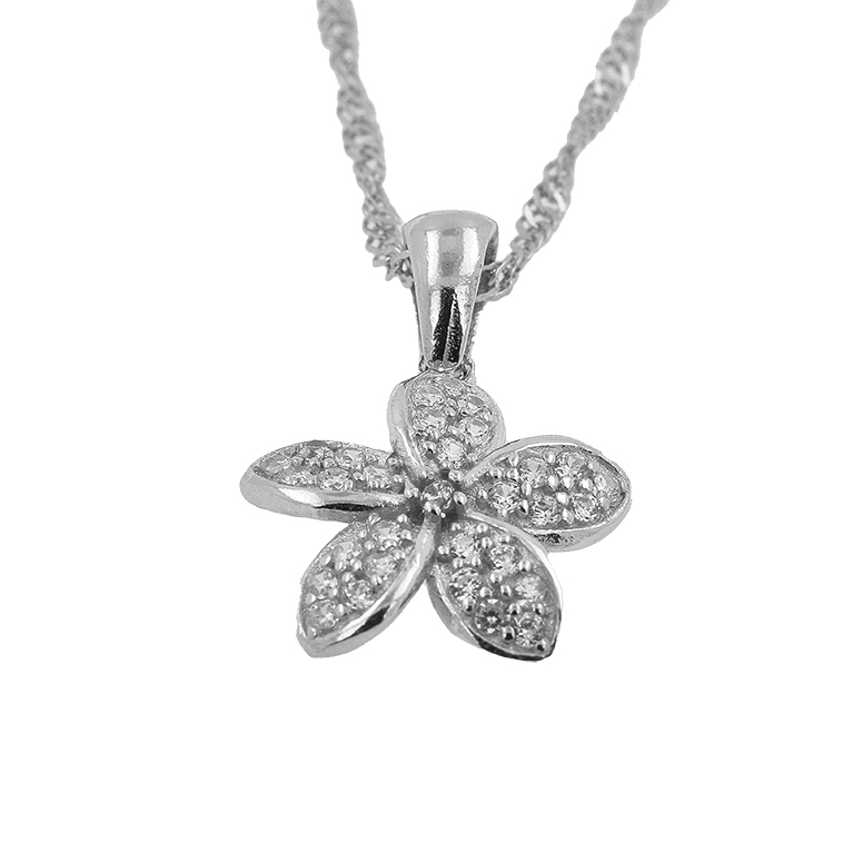 Silver Chain with Flower Pendant and Zirconium