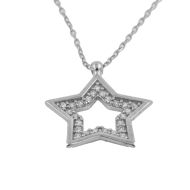 Silver Chain with Star Pendant and Zirconium