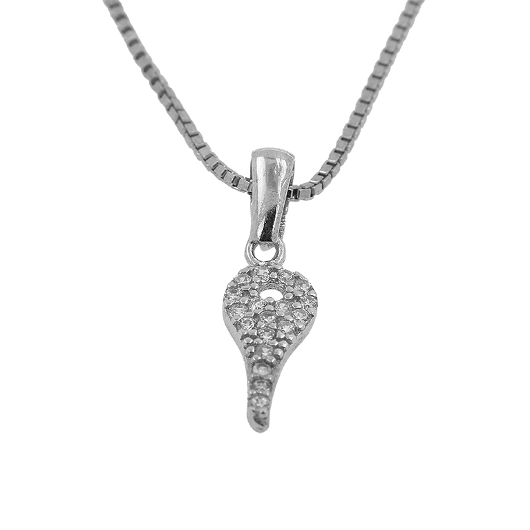 Silver Chain with Key Pendant and Zirconium