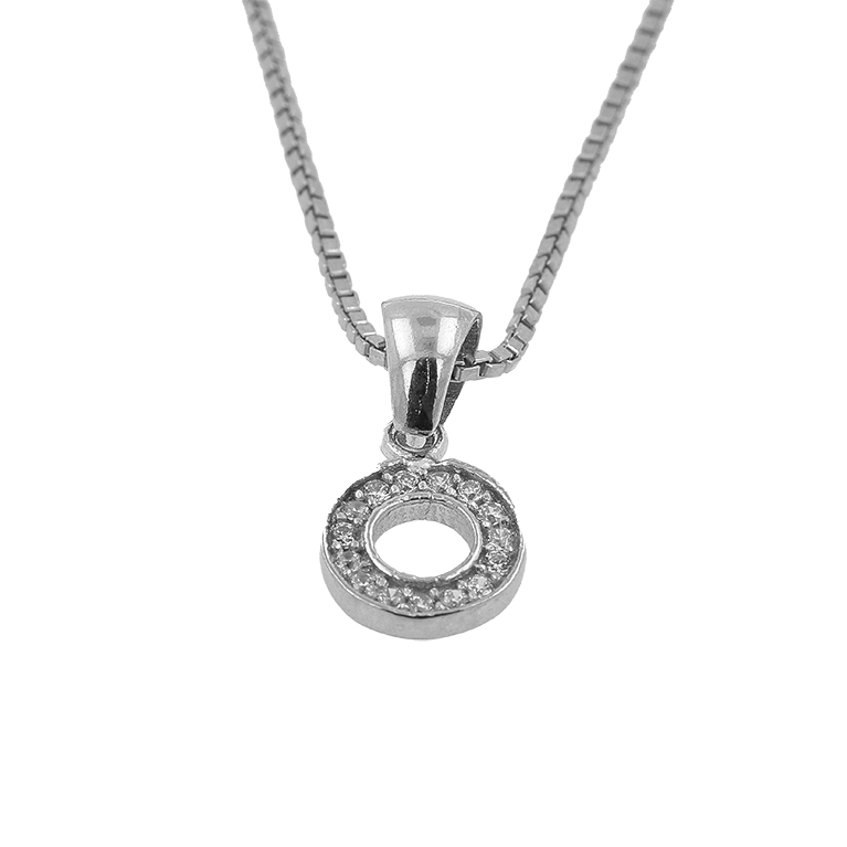 Silver Chain with Circle Pendant and Zirconium