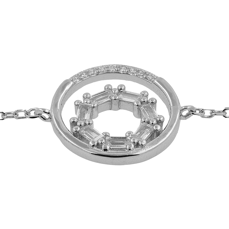 Silver Bracelet with a Circle Insert in a Cruze with Zirconium