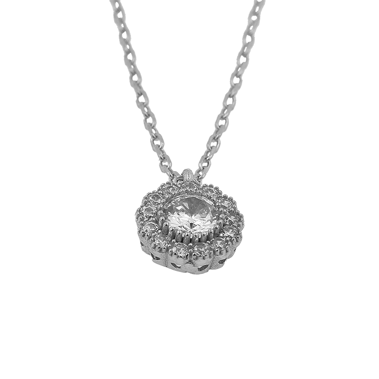 Silver Chain with Flower Pendant and Zirconium