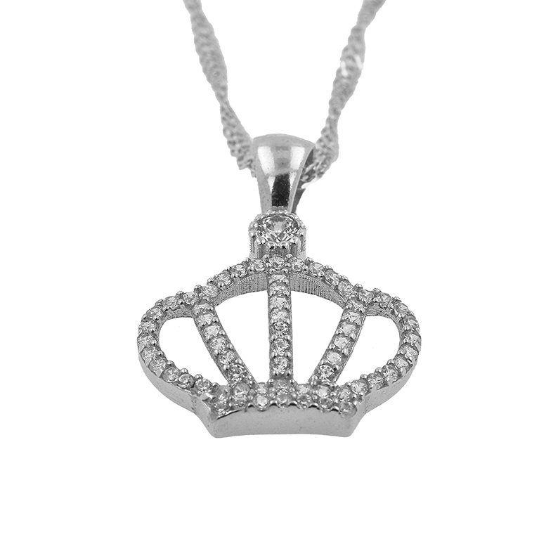 Silver Chain with Crown Pendant and Zirconium