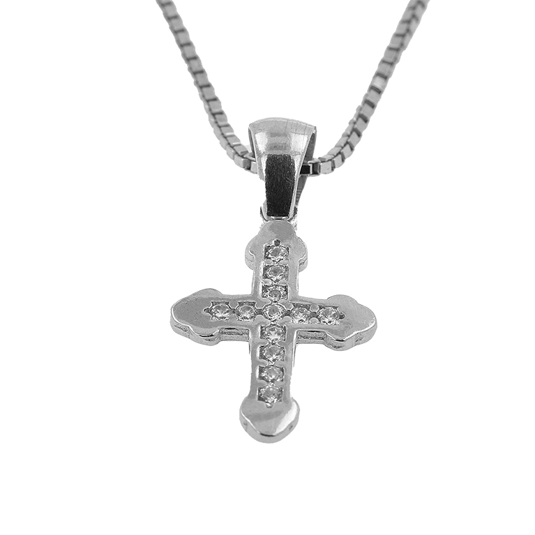 Silver Chain with Cross Pendant and Zirconium