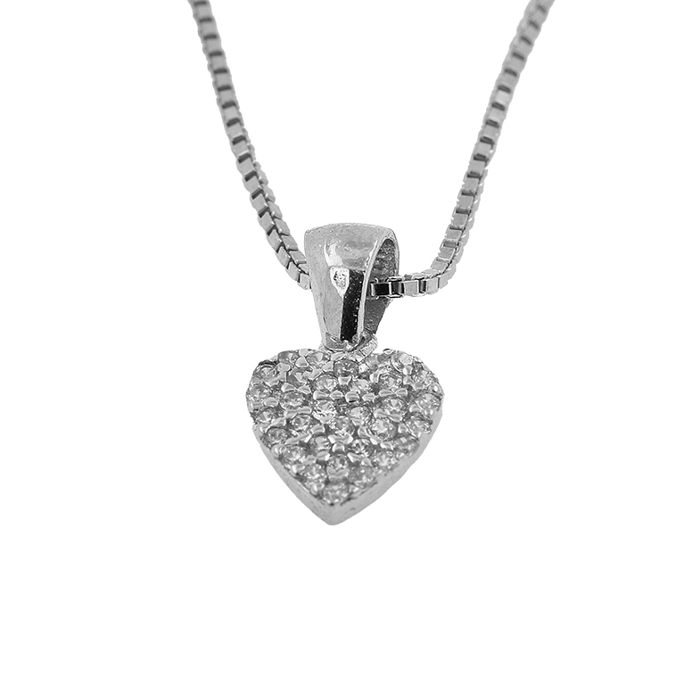 Silver Chain with Heart Pendant and Zirconium