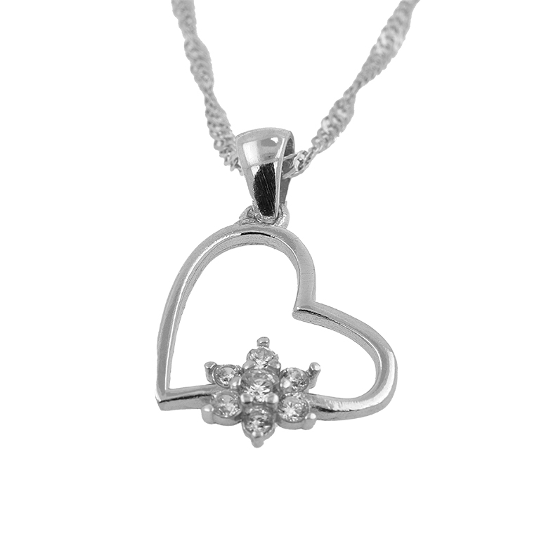Silver Chain with Heart Pendant with Snowflake and Zirconium