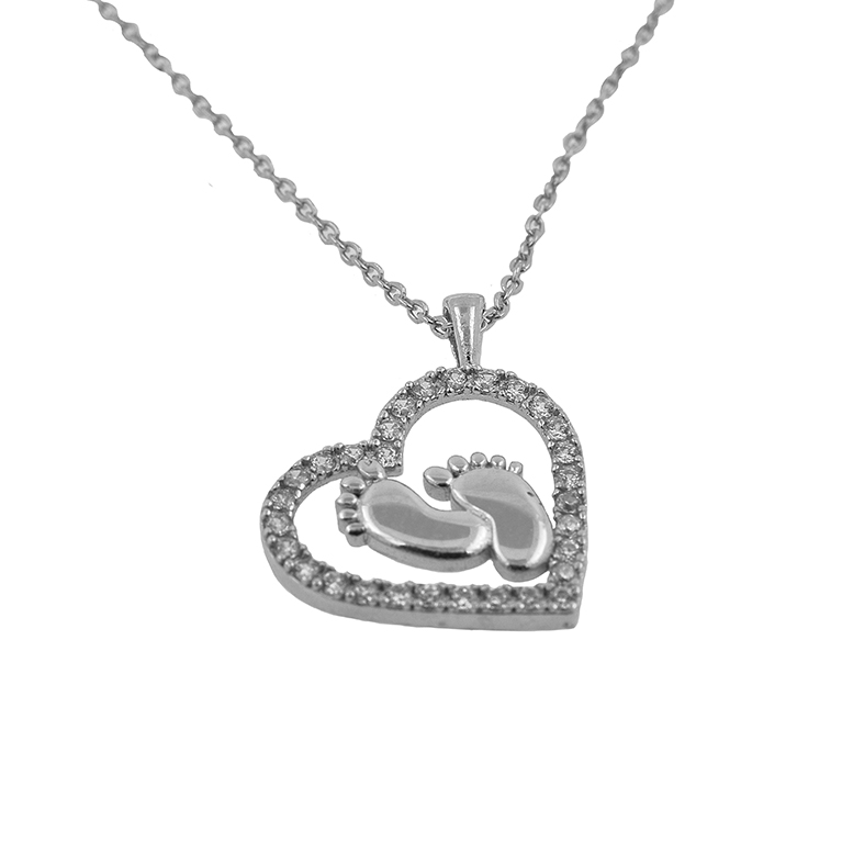 Silver Chain with Heart Pendant and Zirconium
