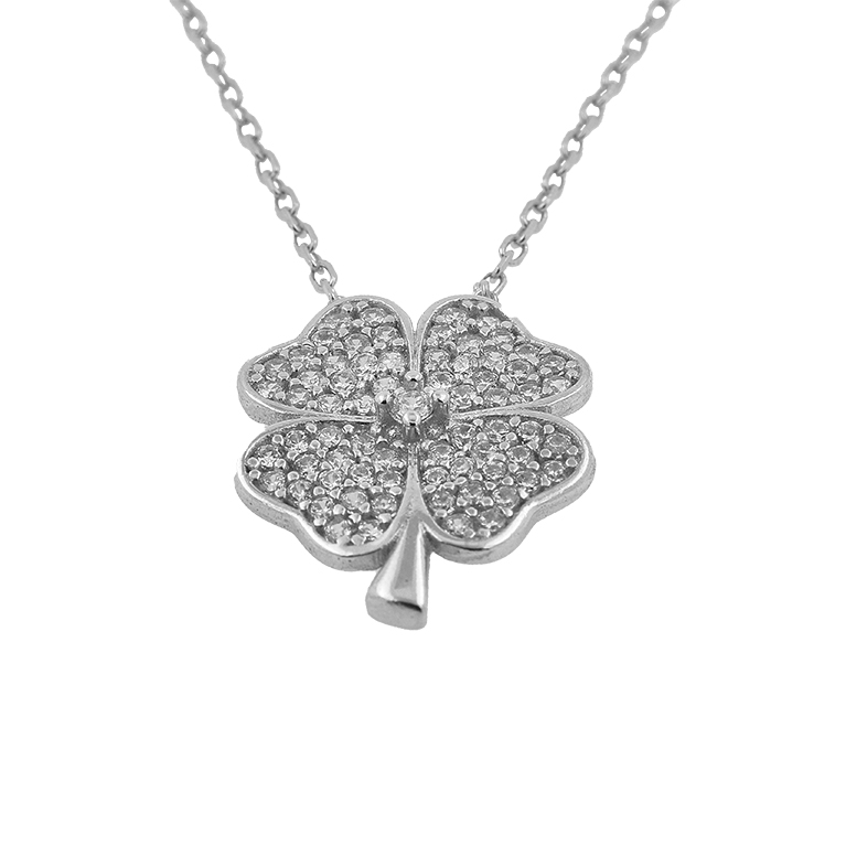 Silver Chain with Flower Pendant and Zirconium