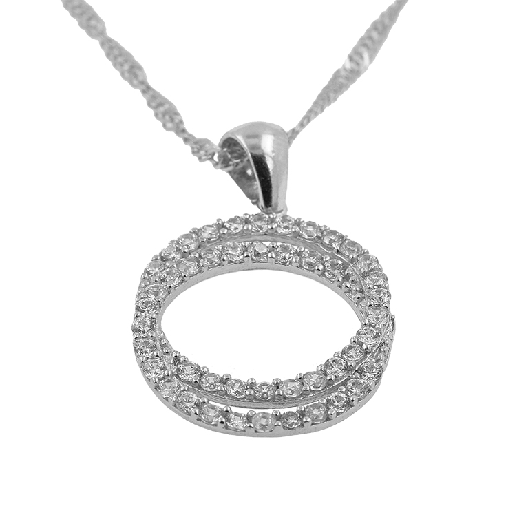Silver Chain with Pendant Two Circles and Zirconium