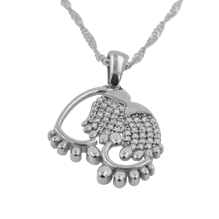 Silver Chain with Foot Pendant and Zirconium