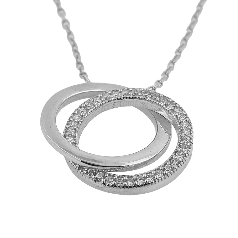 Silver Chain with Pendant Two Circles and Zirconium