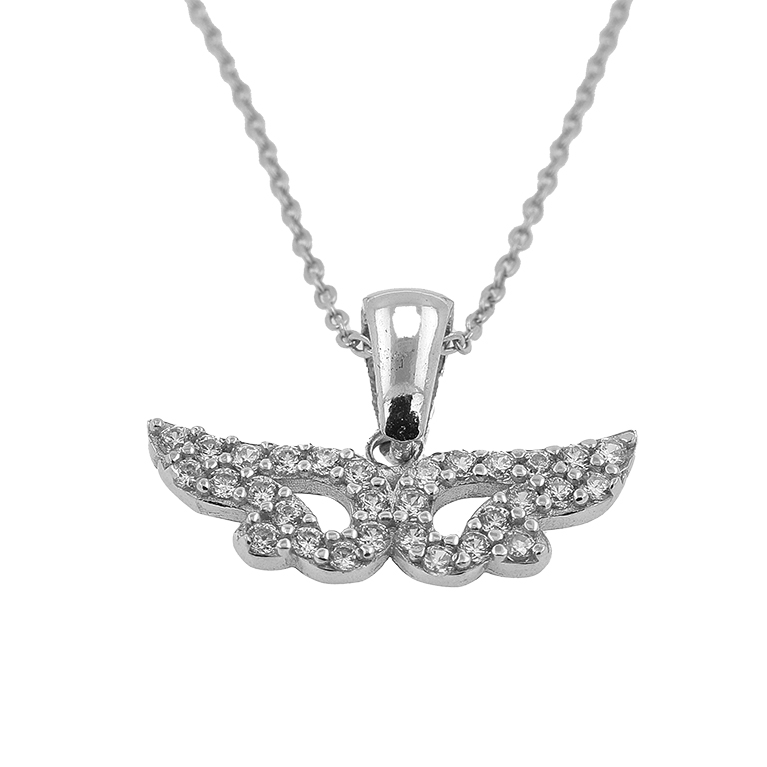 Silver Chain with Wing Pendant and Zirconium