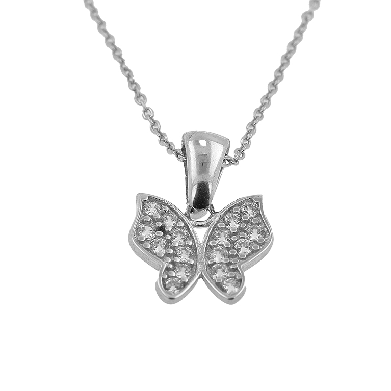 Silver Chain with Butterfly Pendant and Zirconium