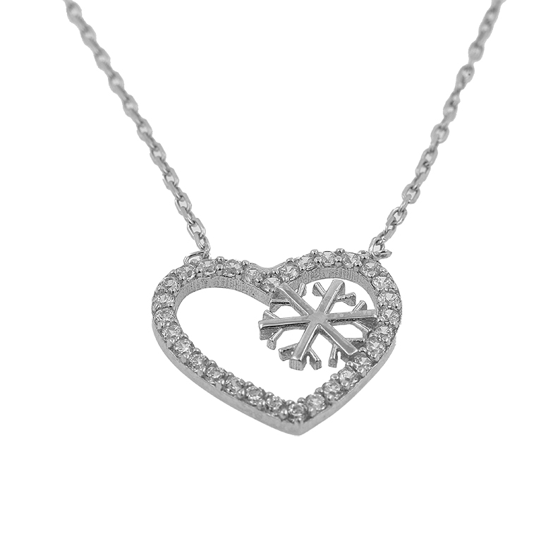 Silver Chain with Heart Pendant and Zirconium