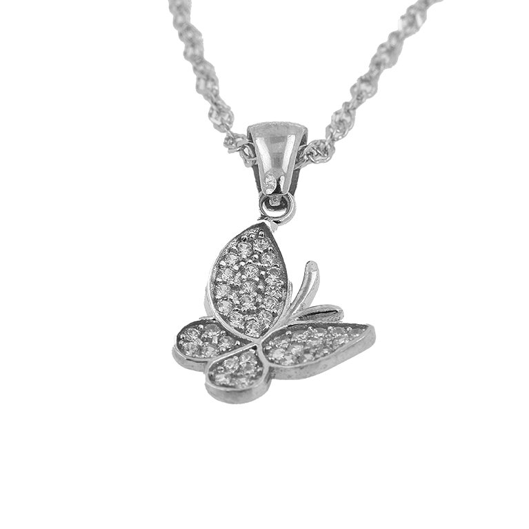 Silver Chain with Butterfly Pendant and Zirconium