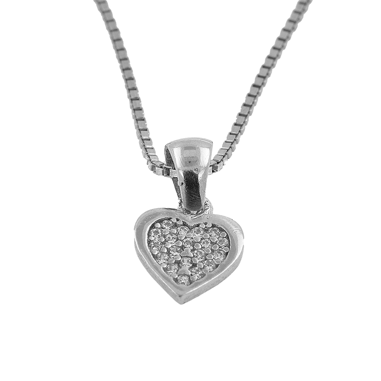 Silver Chain with Heart Pendant and Zirconium