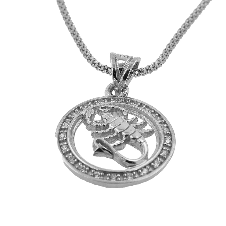 Silver Chain with Scorpion Pendant and Zirconium