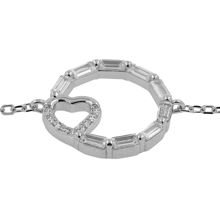 Silver Bracelet with Heart Insert in Cruze with Zirconium