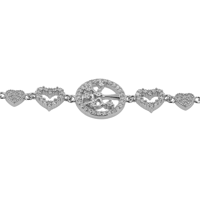 Silver Bracelet with Family Tree and Hearts