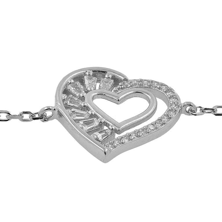 Silver Heart Bracelet with a Heart in the Middle