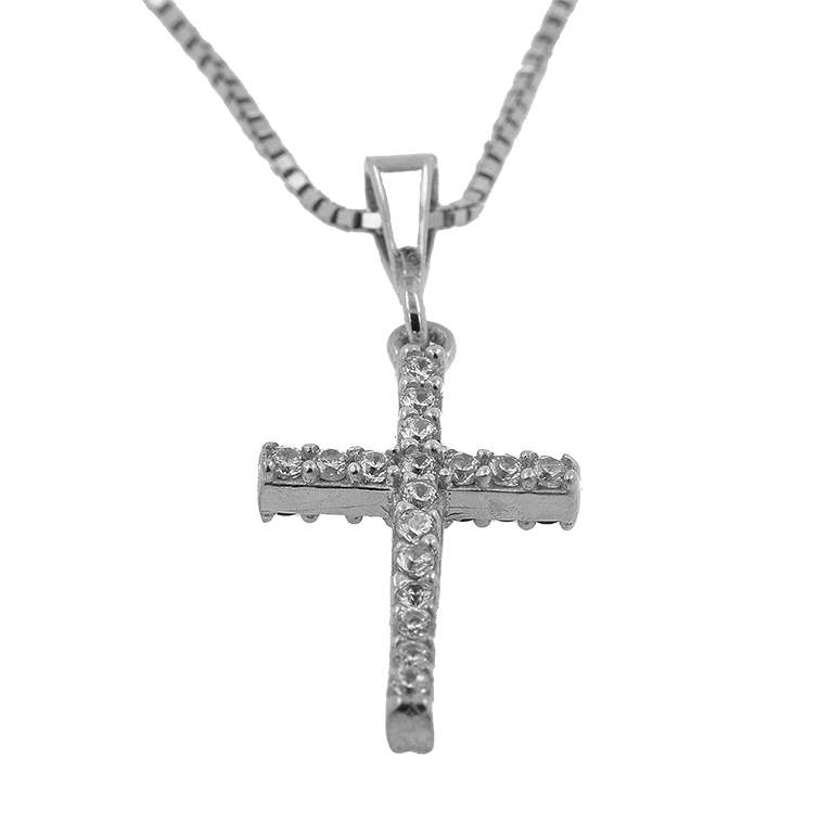 Silver Chain with Cross Pendant and Zirconium