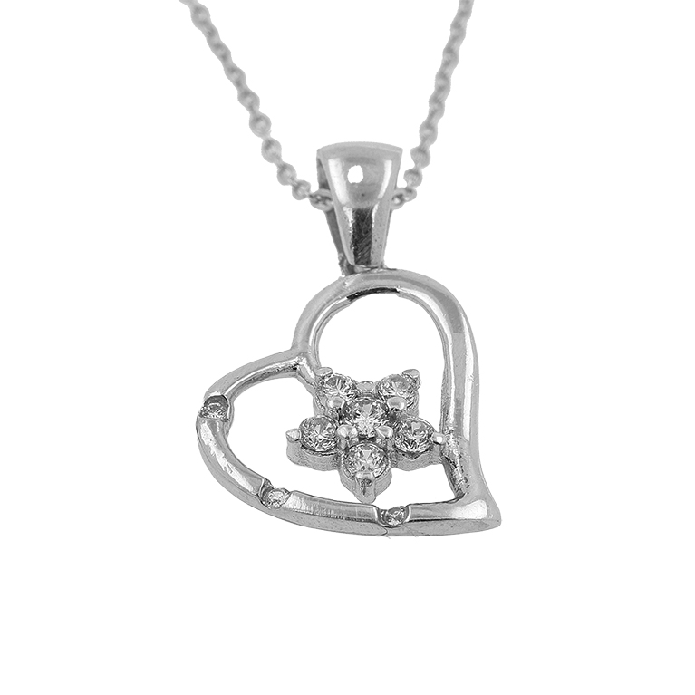 Silver Chain with Pendant Heart with Star and Zirconium