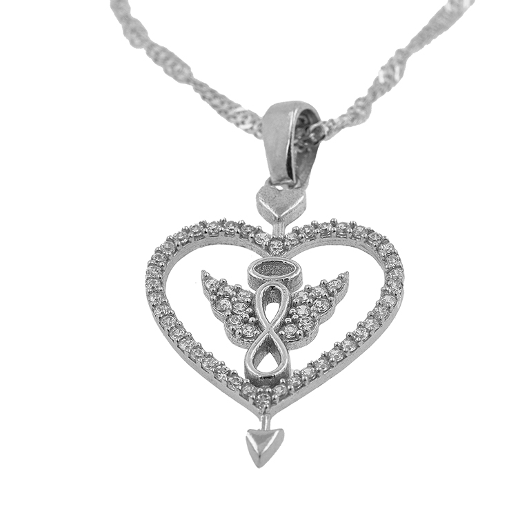 Silver Chain with Heart Pendant and Zirconium