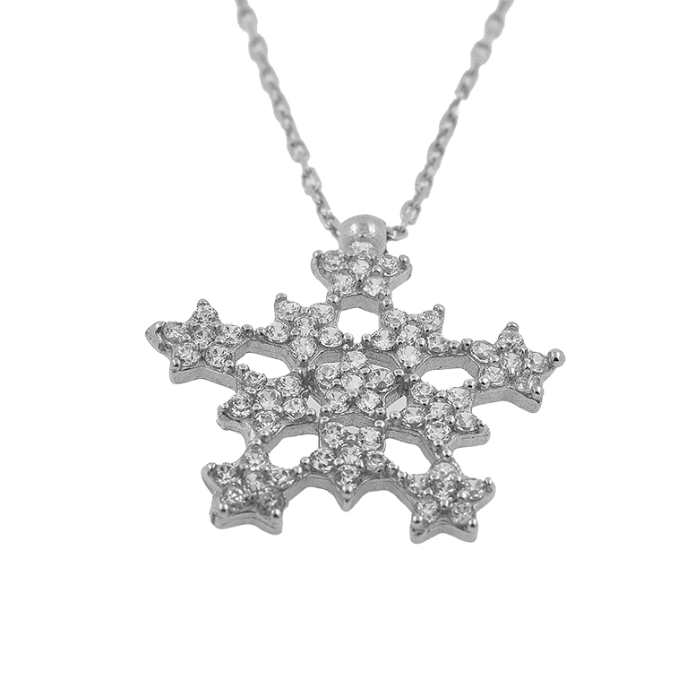Silver Chain with Snowflake Pendant and Zirconium