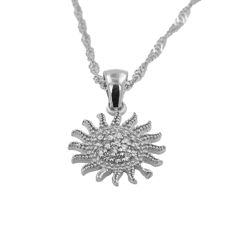 Silver Chain with Sun Pendant and Zirconium