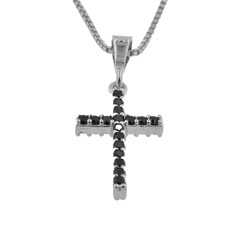 Silver Chain with Cross Pendant and Zirconium