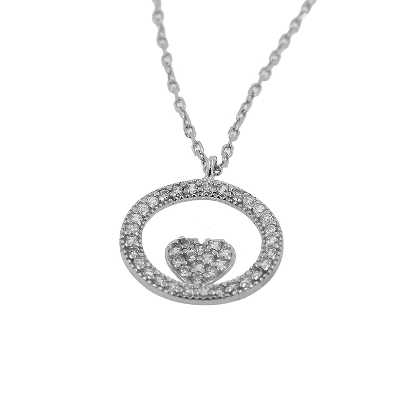 Silver Chain with Circle Pendant and Zirconium
