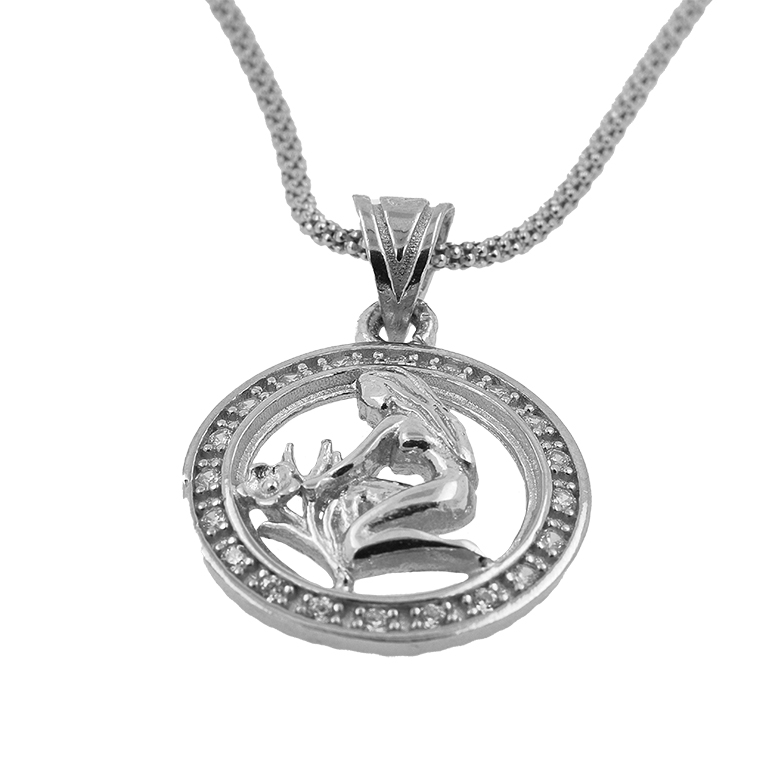 Silver Chain with Virgo Pendant and Zirconium