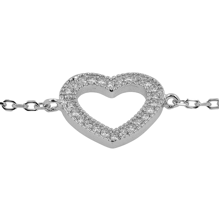 Silver Heart Bracelet with Zirconium