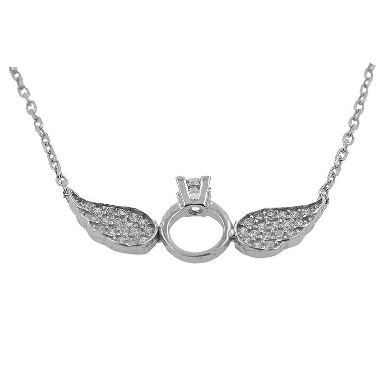 Silver Chain with Pendant Ring with Wings and Zirconia