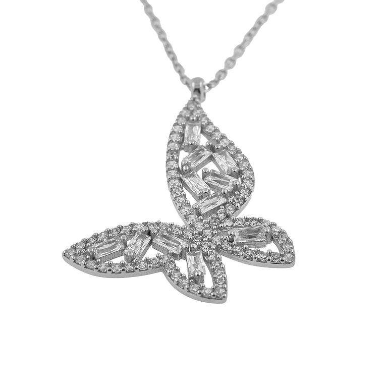 Silver Chain with Butterfly Pendant and Zirconium