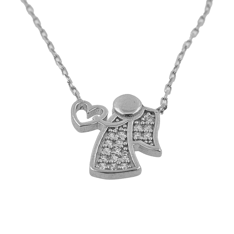 Silver Chain with Angel Pendant and Zirconium