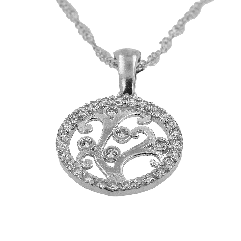 Silver Chain with Circle Pendant and Zirconium