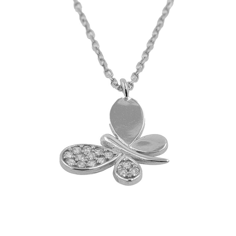 Silver Chain with Butterfly Pendant and Zirconium