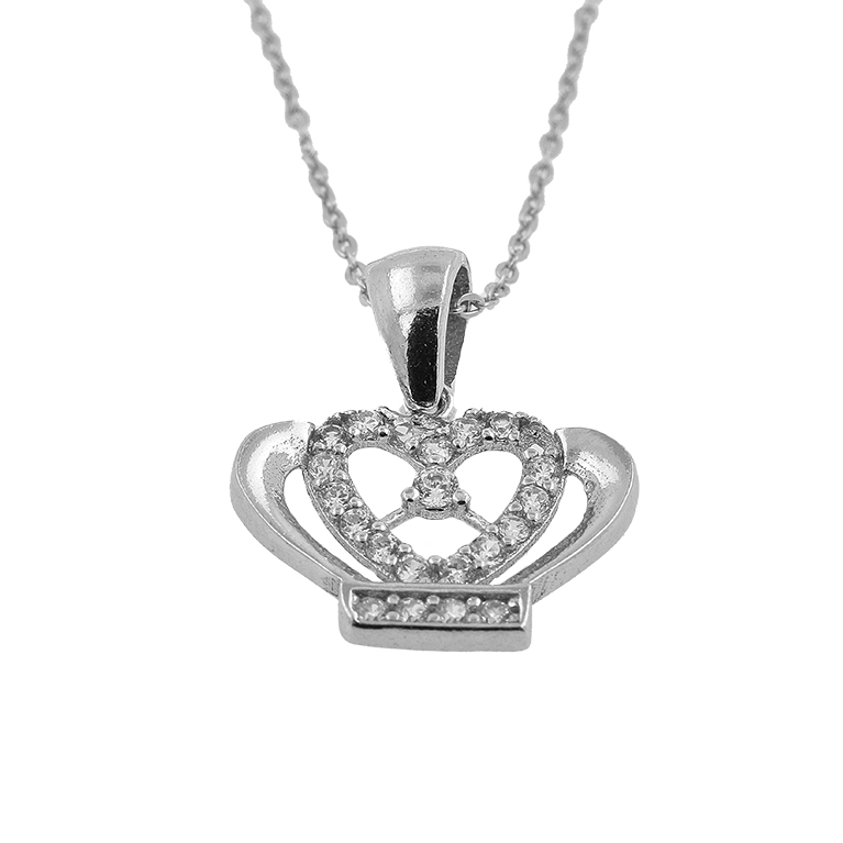 Silver Chain with Crown Pendant and Zirconium