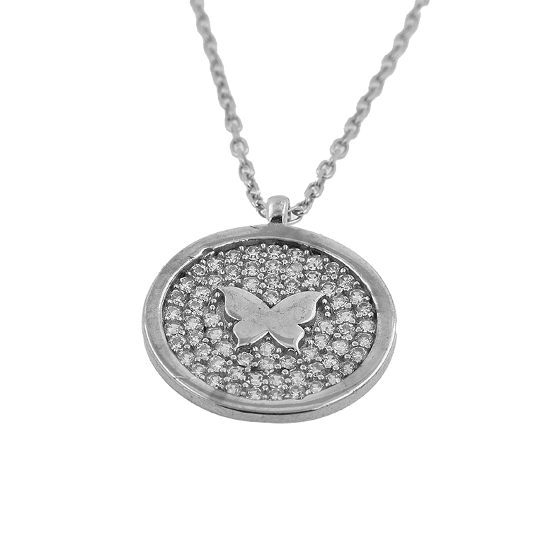 Silver Chain with Circle Pendant and Zirconium