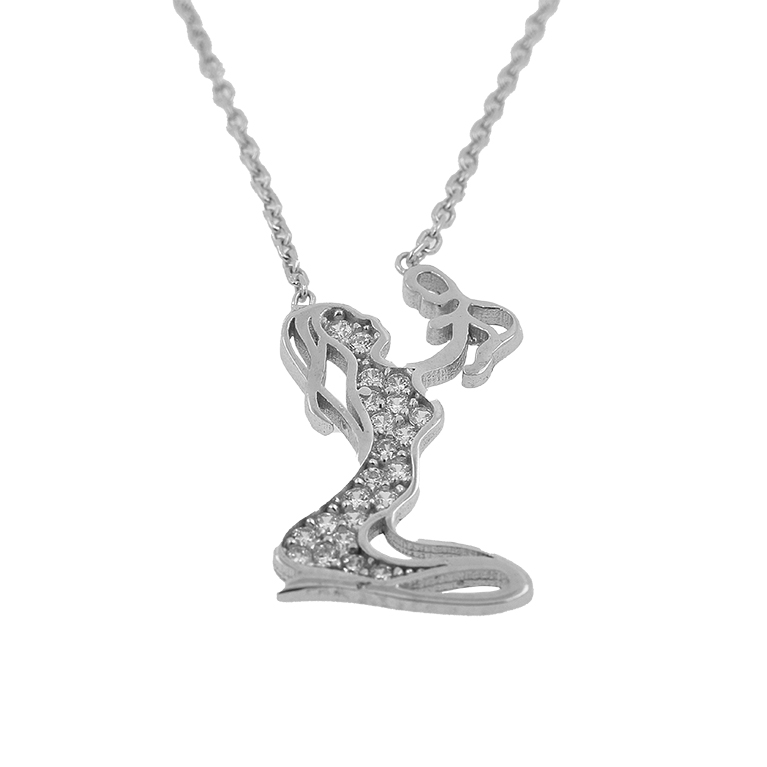 Silver Chain with Mother and Child Pendant and Zirconium