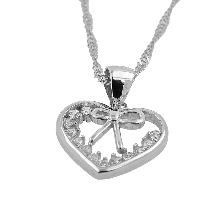 Silver Chain with Heart Pendant and Zirconium
